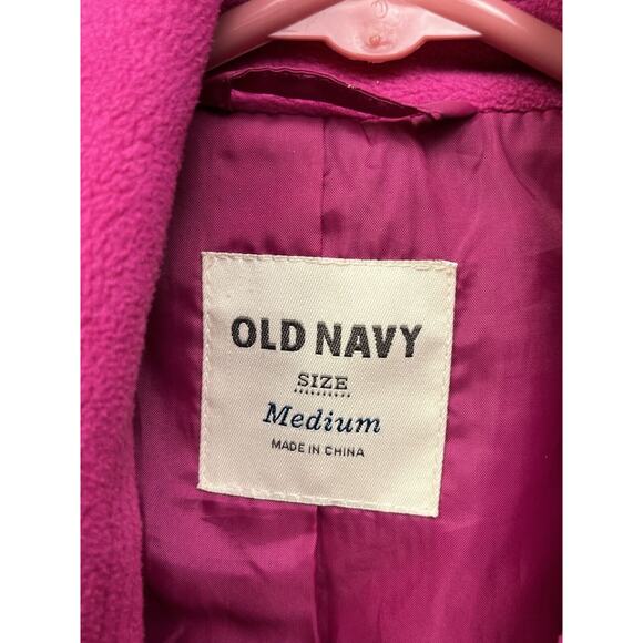 Old Navy Pink‎ Button Down Fleece Pea Coat Womens Medium - Picture 3 of 7